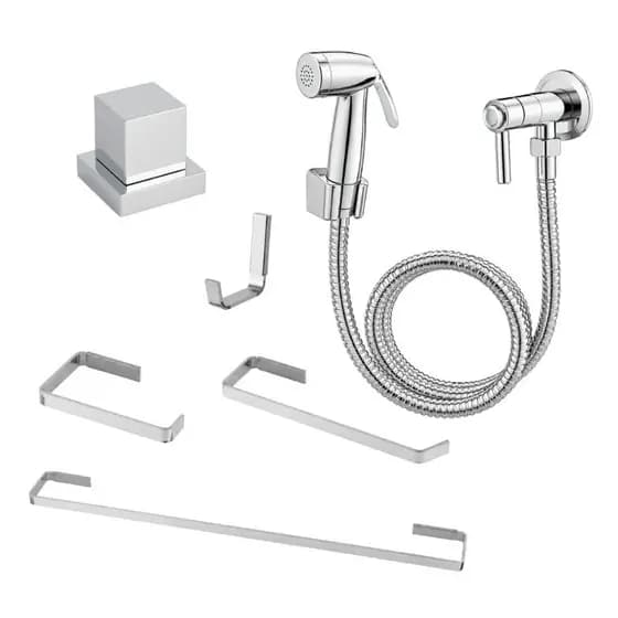 Kit Banheiro Acessórios Ducha Higiênica Porta Toalhas Suporte Papel Higiênico Acabamento de Registro Padrão Deca Cromado