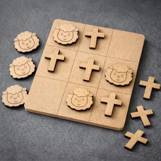 Kit Jogo Da Velha Educativo MDF Lembrancinha Infantil Ovelha Cruz Páscoa