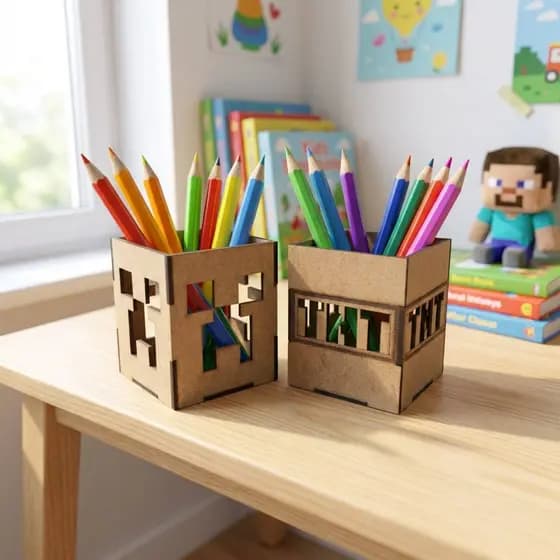 Porta Caneta Minecraft Decorativo Organizador de Mesa Enfeite Lembrancinha