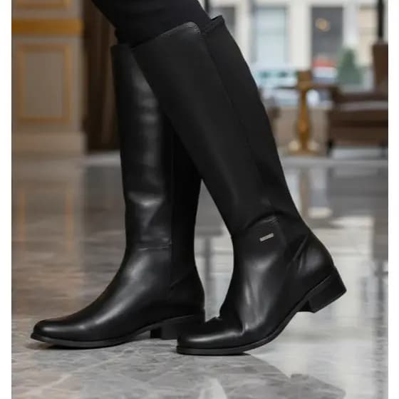Bota Montaria Feminina Bottero Em Couro E Lycra Panturrilha Larga 345801-1