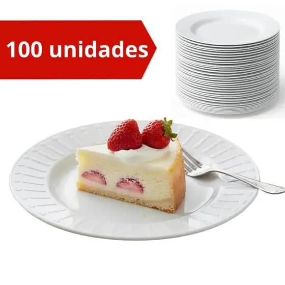 Kit 100 Pratos Pratinhos de Sobremesa Premium Branco Liso Reutilizável Ideal para Festa Evento