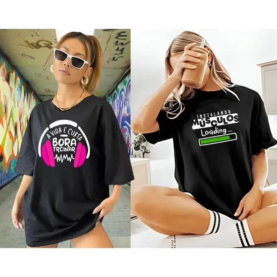 Kit 2 camiseta de treino Feminina Camisa Larga Academia Blusão Treino Crossfit Corrida 100%algodão