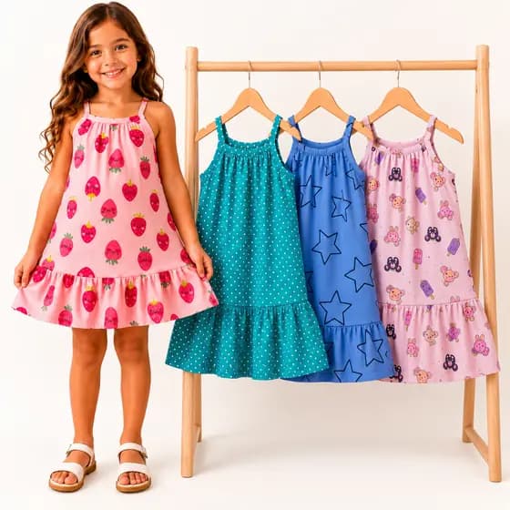 Kit 3 ou 2 Vestidos Alcinha Infantil Feminino Vestido Menina Verão Fresquinho Tamanho 1 ao 8
