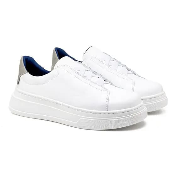Sapatênis Masculino Branco Couro Legítimo Casual Premium Confortável