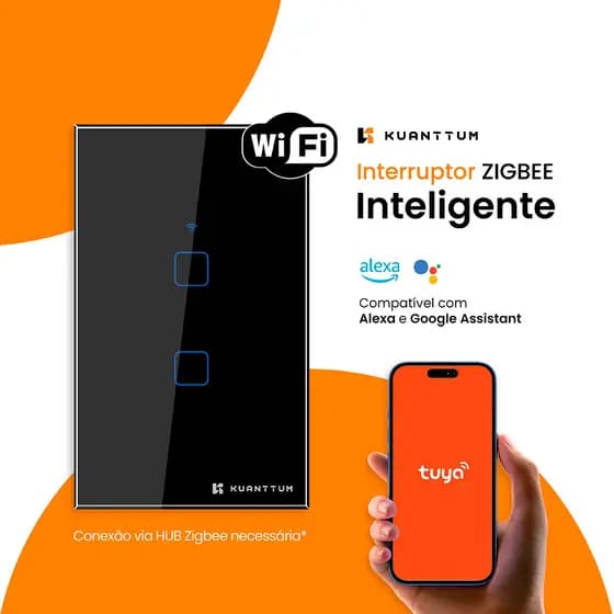 Interruptor Smart 2 Teclas Kuanttum Zigbee Preto
