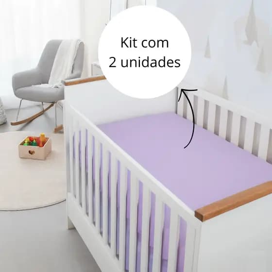 Kit 02 Lençol Com Elástico Berço Padrão AMERICANO 130X70cm Percal 400 fios Antialérgico
