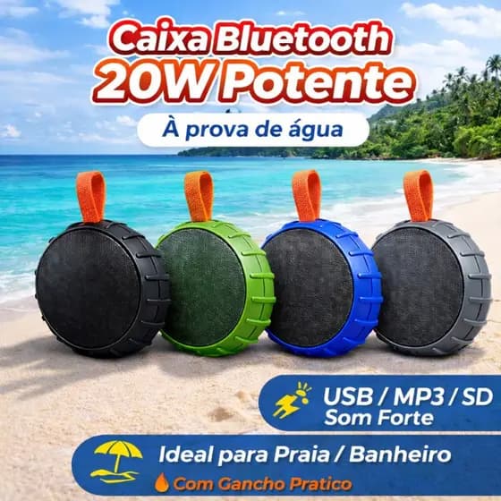 Caixa de Som Bluetooth Portátil 20W Som Potente Resistente à Água com LED RGB e Alça
