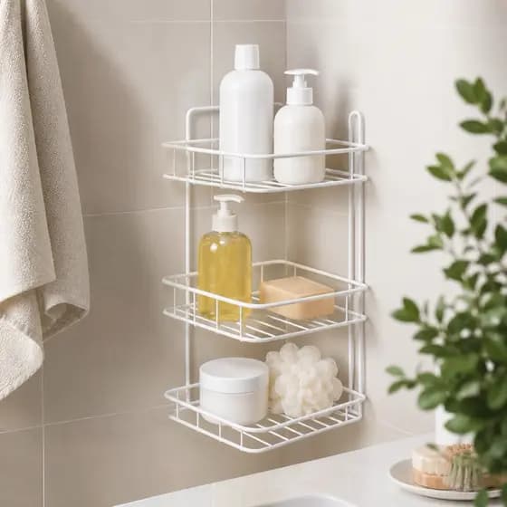 Suporte para Shampoo Cantoneira Triplo Branco – Organização e Elegância para Seu Banheiro!