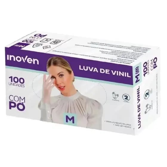 Luva De Vinil Descartável Inoven Com Pó 100 Unidade Tamanho M