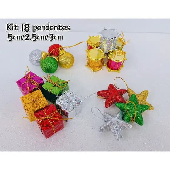 Kit Pendente Natalino 18 Peças Para Decorar Arvore De Natal - Enfeite de Natal.SA