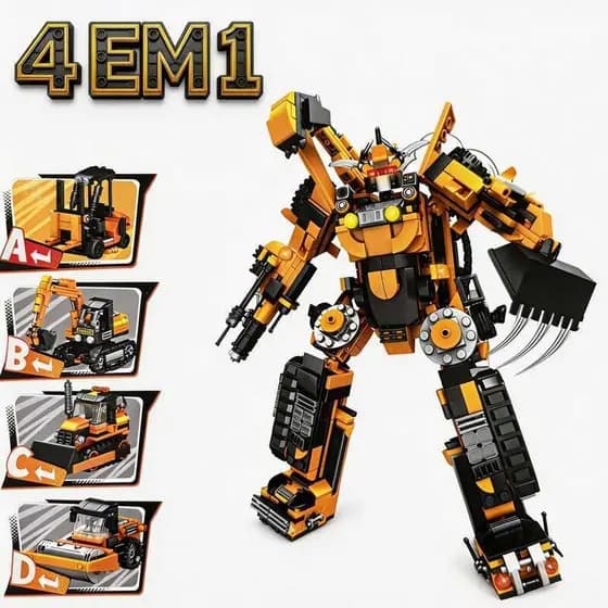 Um conjunto de blocos de montar robótico 4 em 1, contendo 777 peças, incluindo um Transformer