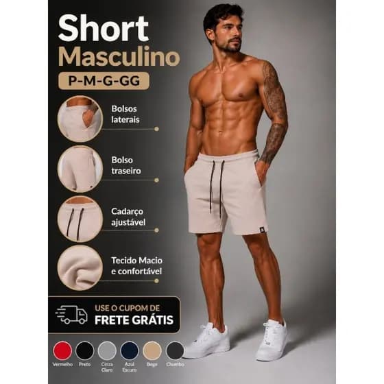 Short Masculino Casual Premium | Tecido Macio | Bolsos Laterais| Use o cupom de frete grátis