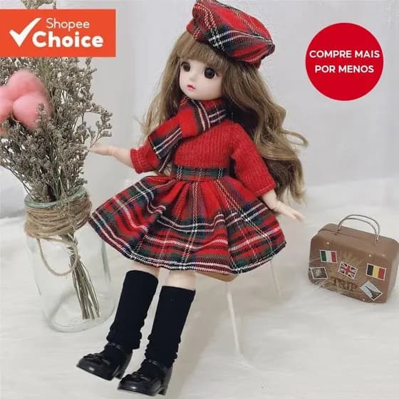 Boneca Bjd 30cm 12 Juntas Móveis Meninas com Vestido 3D Olhos Marrom Roupas Sapatos Crianças Presente