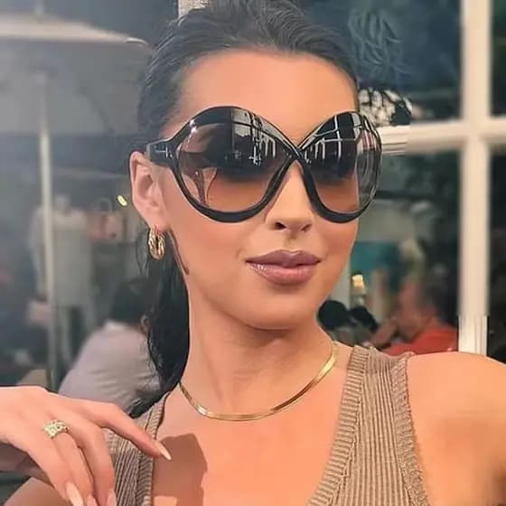 Óculos De Sol Femininos Redondos De Armação Grande Para Mulheres 2023 Novos Foto Côncavo Moda Com Ar Livre Dirigindo De
