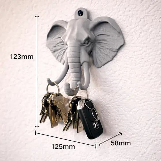 Gancho Porta Chaves Elefante Decorativo de Parede 3D – Suporte Organizador Moderno