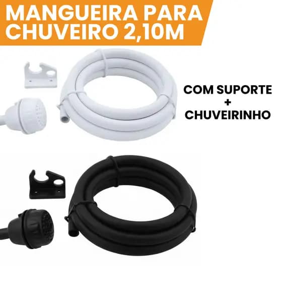 Chuveirinho Com Mangueira 2,10m e Suporte Branco ou Preto Sintex