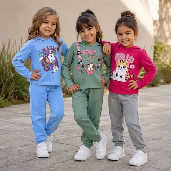 Conjunto Moletom Infantil Menina | Conjuntos do 01 ao 08 | Casaco com Capuz + Calça de Moletom Peluciado