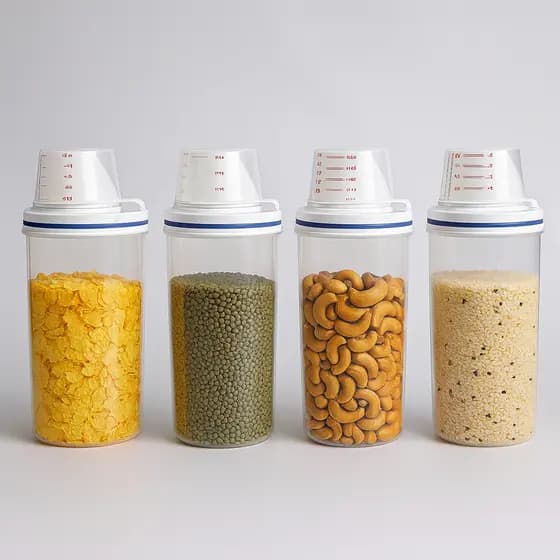 Kit 4 Potes Herméticos com Bico Dosador e Copo Medidor Multiuso Grande Porta Condimentos Cozinha