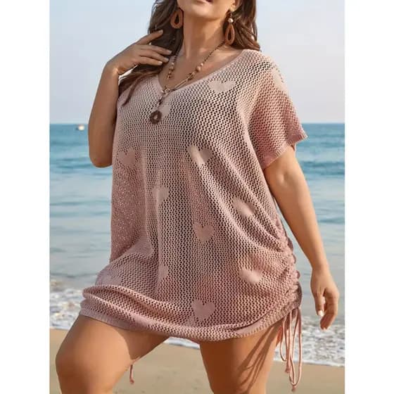 Saida de Praia Plus Size Feminina Rendada Vestido Amplo Decote V