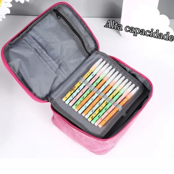 Box organizador grande para estudante com pompom e divisórias separadas