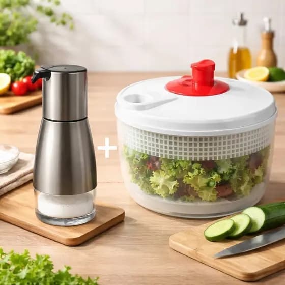 Kit Porta Temperos de Vidro 320ml + Centrífuga Manual para Salada