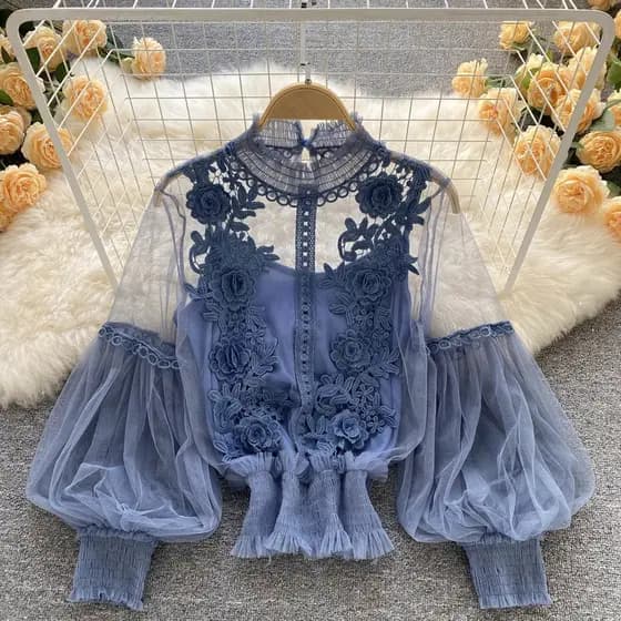Conjunto De Duas Peças Top De Malha Manga Lanterna Francesa + Sem Com Flor Tridimensional Para Outono