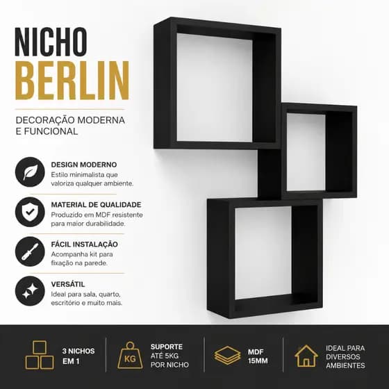 QUEIMA DE ESTOQUE KIT 3 Nichos Sala Cozinha Banheiro Nicho Quadrado Organizador MDF 20cm 25cm 30cm