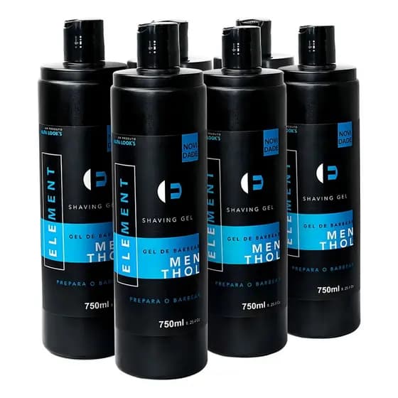 Kit 6 Shaving Gel De Barbear Menthol Shave 750ml Element