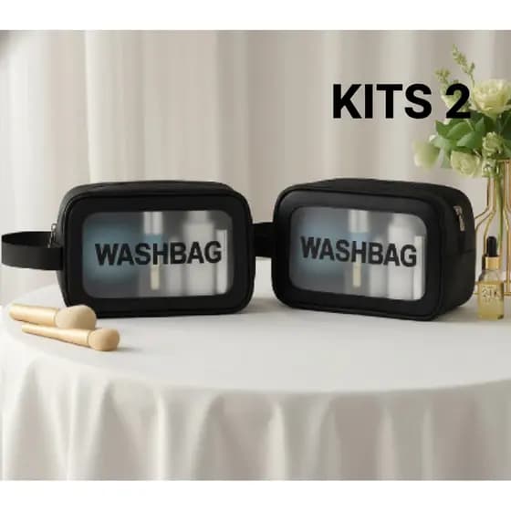 Kits 2 Bolsa Washbag Necessaire Transparente PVC Impermeável Maquiagem Viagem Organização Cosméticos Higiene Feminina