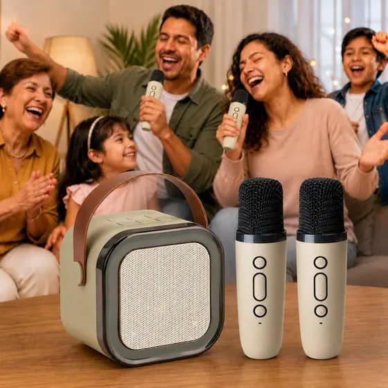 Caixa de Som Karaokê Bluetooth com Microfones Wireless Luz Ambiente RGB
