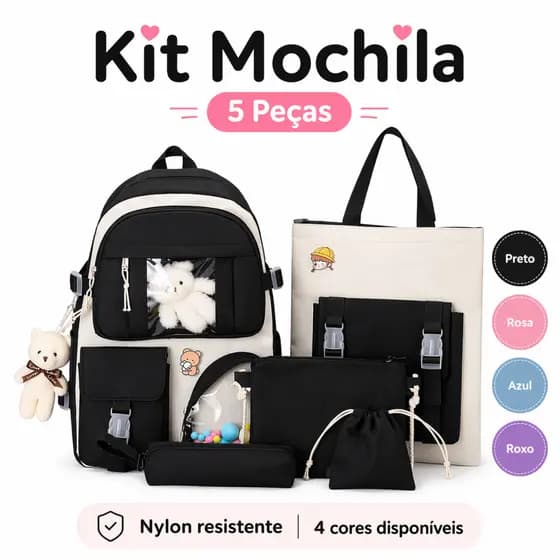 Kit 4 Mochila Feminina Escolar Passeio Resistente Coreano Grande Capacidade Impermeável com urso