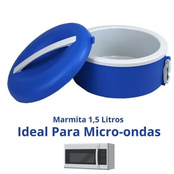Marmita Para Alimentos 1,5 litros Simples Ideal Micro-ondas Cor Azul
