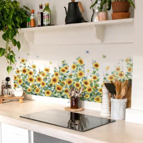 Adesivo de Parede Girassol Faixa Decorativa Floral Colorida Autocolante Impermeável para Sala Quarto 200x45cm