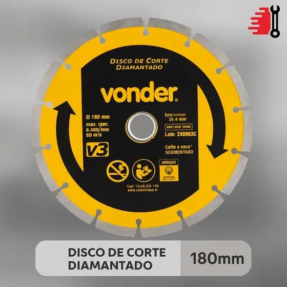 Disco De Corte Diamantado 180 mm Segmentado V3 Vonder