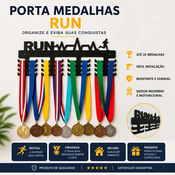 Suporte de Medalhas RUN MDF 3mm – Para Corredores e Atletas