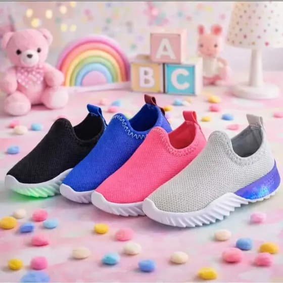 Tênis Infantil Feminino E Masculino Sem Cadarço e com Led para Crianças – Fácil de Calçar