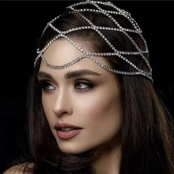Alta qualidade europeu americano nupcial casamento strass acessórios borla malha Headwear bandana desempenho passarela a