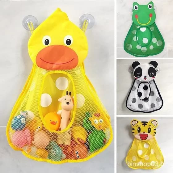 Saco de Armazenamento de Brinquedos de Banheiro Reutilizável em Malha, Rede de Cozinha Simples com Desenho Fofo