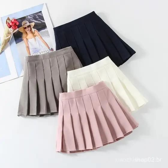 WFRV Meninas Elegante Coreano Casual Plissado Saia Simples De Cintura Alta Slim Saia de ténis 4-10 A-line Short Skir