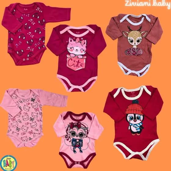 Kit com 3 body MENINA bodie bebê 100% algodão suedine estampado variado menino menina enxoval de bebê promoção .