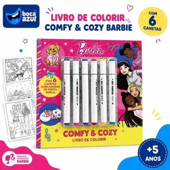 Livro De Colorir Barbie And Best Friends Comfy Cozy Com Canetinhas Infantil Ponta Duplas Boca Azul
