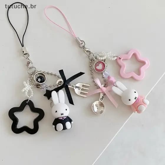 TU Y2K Miffy Coelho Telefone Cordão Dos Desenhos Animados Corrente Do Móvel Chaveiro Saco Pingente Casal Conjunto Menina