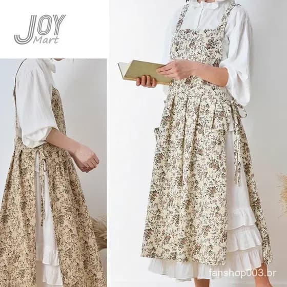 JoyMart Nordic Style Pequeno Avental Floral à prova d'água Avental Impresso de Algodão para Trabalho Avental à prova de