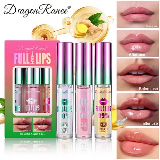 Dragonranee Conjunto de Três Peças para Cuidado Labial: Essência Labial Hidratante e Óleo Labial