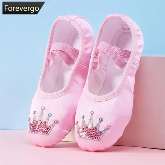 Kids Bordados Cartoon Crown Ballet Sapatos De Profissional Meninas De Sola Macia Feminino Yoga Gym Dance Shoes