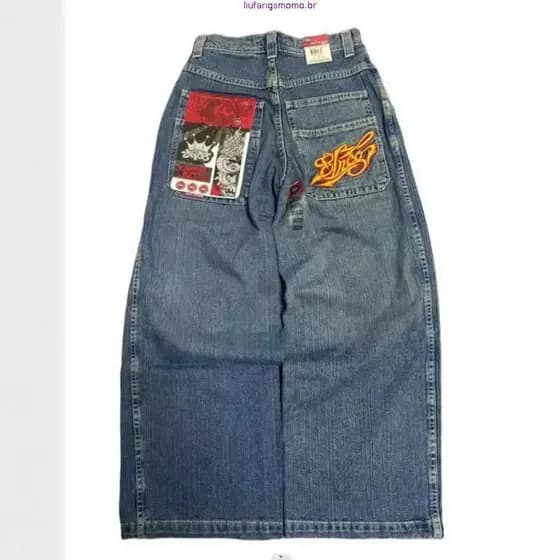 Calças jeans retrô de perna larga jnco estilo americano Hip Hop com personalidade y2k J6548