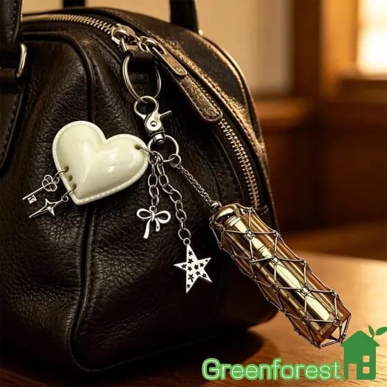 greenfor Clip-On Purse Charm Chaveiro Detalhes Coração E Pingente Longo Facetado Para Bolsa Diário N