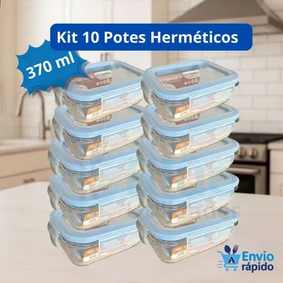 Kit Marmita Pote Vidro Hermética 370ml Saudável Conserva Alimentos Prático Microondas Forno Freezer