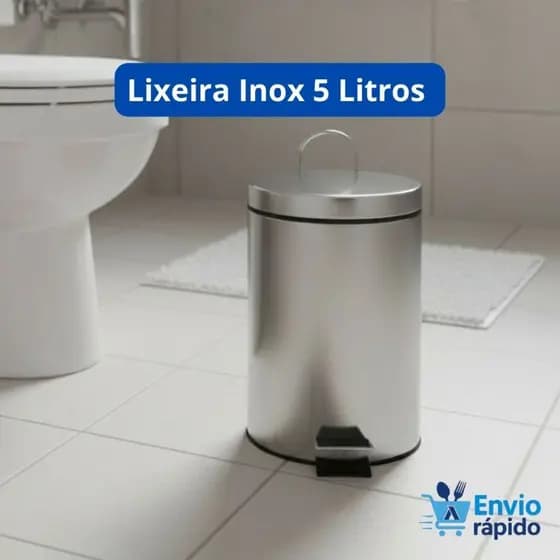 Lixeira Inox Redonda 5 Litros com Pedal Cesto Removível e Tampa para Banheiro Cozinha Escritório