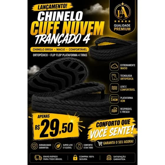 Chinelo Cuff Nuvem Trançado 4, Chinelo Brisa, Macio, Confortável, Ortopédico Flip flop Plataforma 4 tiras Tamanco